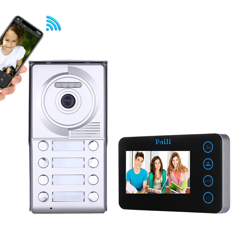 Door Access Control 7'Inch 2 Wired Video Door Phone System Visual Video Intercom Doorbell Camera Kit Support Unlock
