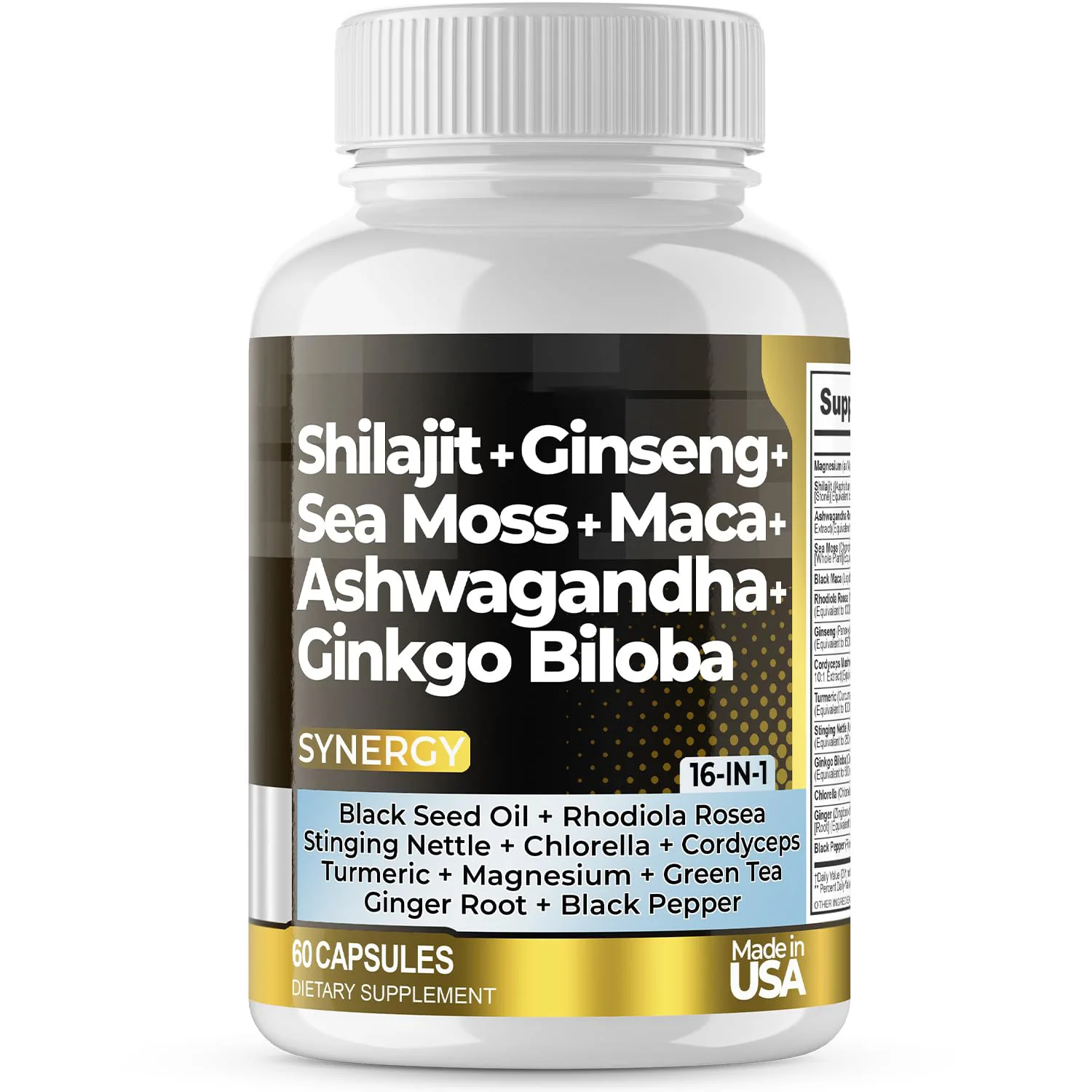 Шиладжит 16 в 1 капсулах женьшеня морской мох мака Ашвагандха гинкго билоба гриб зеленый чай куркума капсула