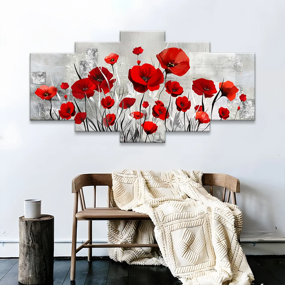 Flower Picture Rose Painting Canvas Prints Home Decoration 5 Panel Framed Wall Art Digital Printing Modern 1 Set Magnolia CN;ZHE