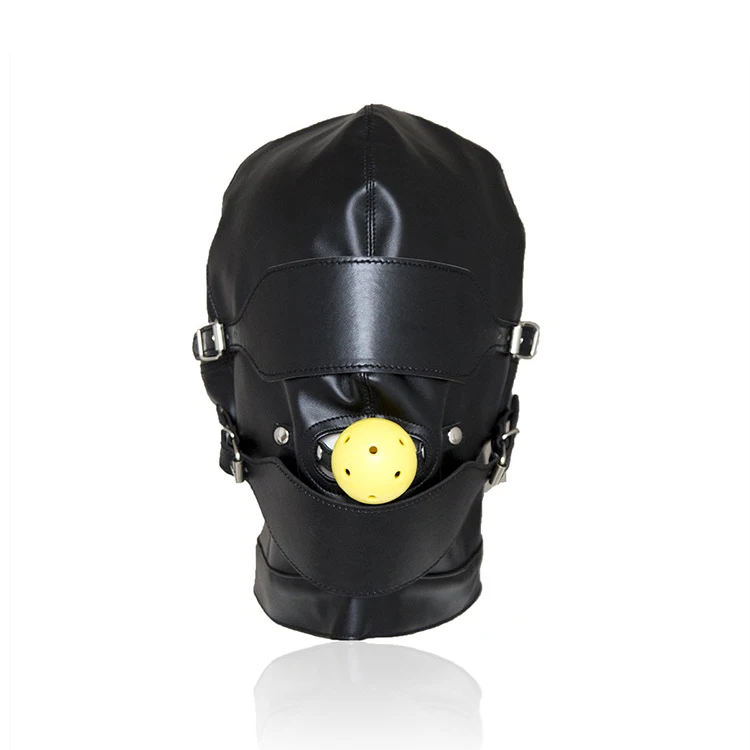 PU Leather Padded Hood Blindfold Head Restraints Harness BDSM Bondage Gimp Mouth Gag Sex Toys For Couples