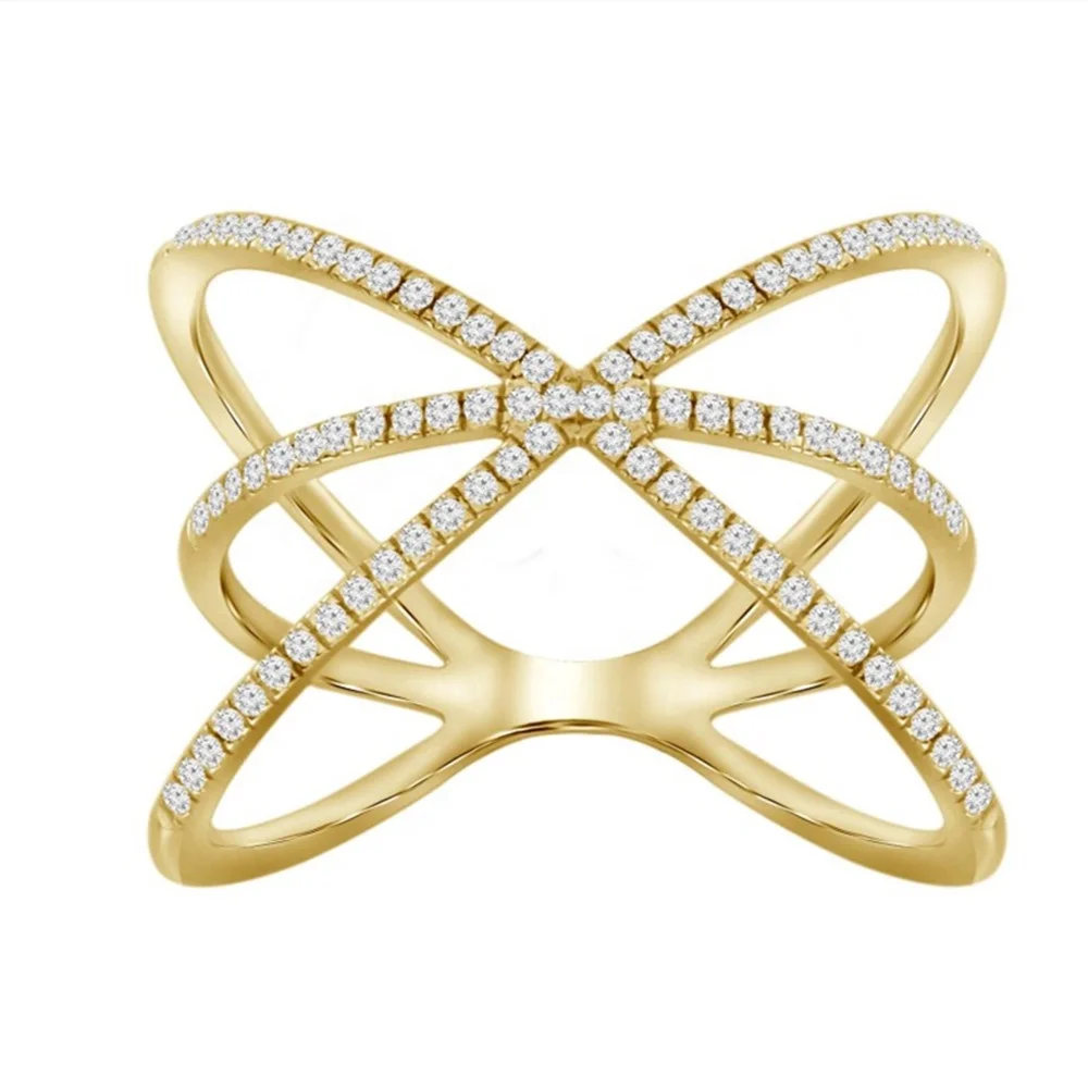 
2019 New Fashion 18k Gold Plated Solid 925 Sterling Silver Jewelry CZ Diamond Micro Pave High Polish Infinity Double C Ring 