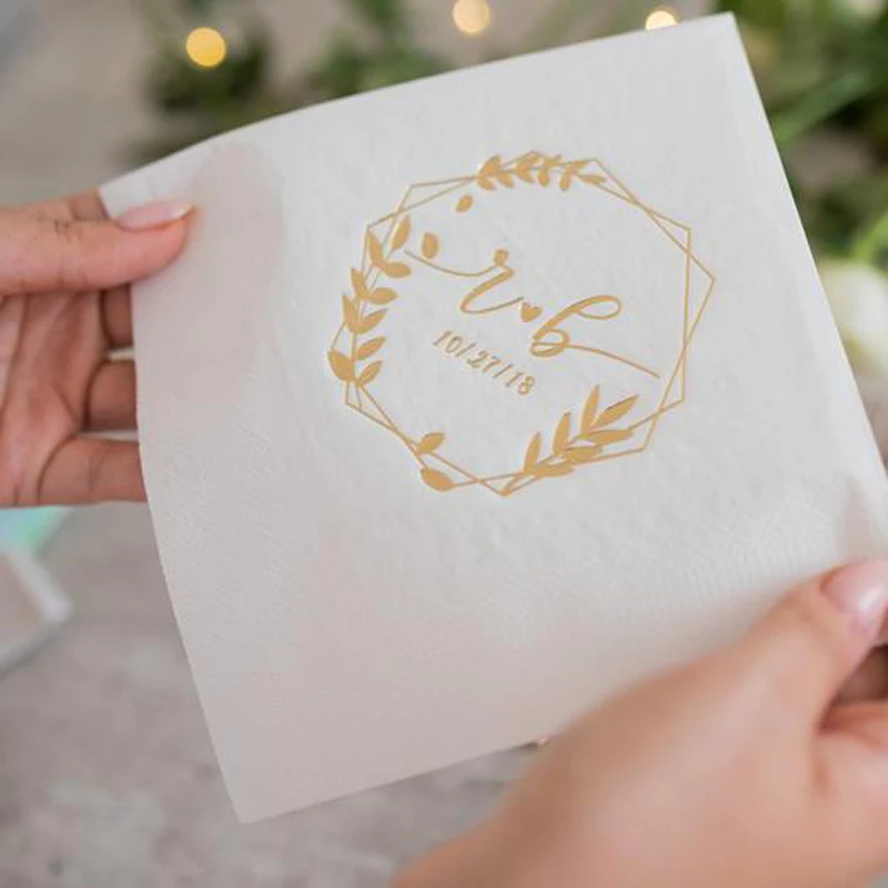  custom printed beverage napkin foil stamping dot rose gold paper