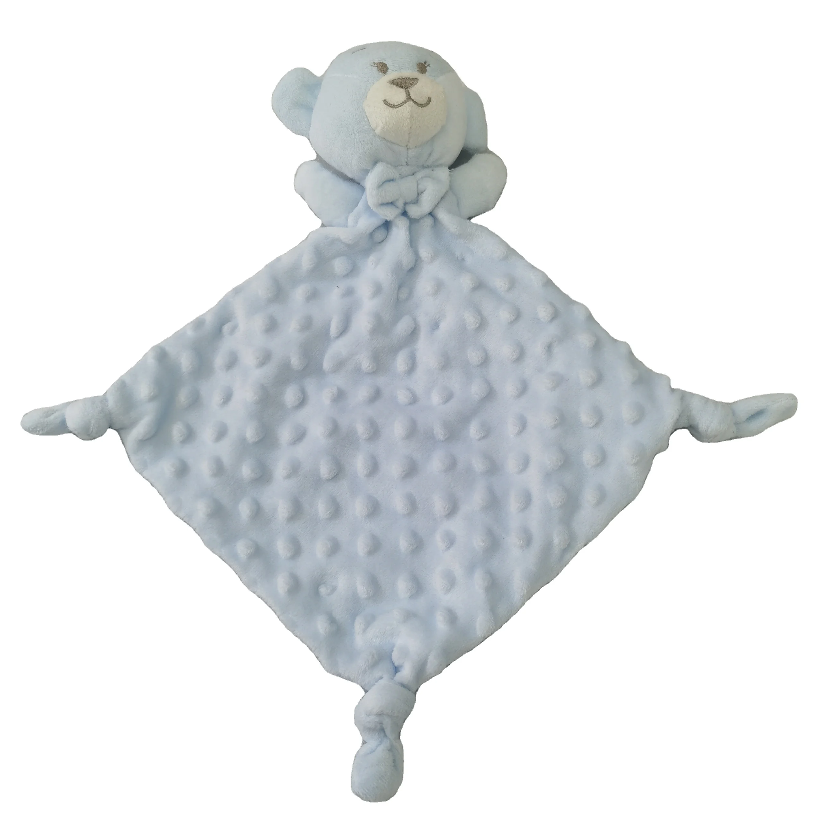 Customized Baby Security Blanket Soft Plush Stuffed Animal Head Towel Knitted Square Cartoon Pattern Hotel Use Cuddle Cloth