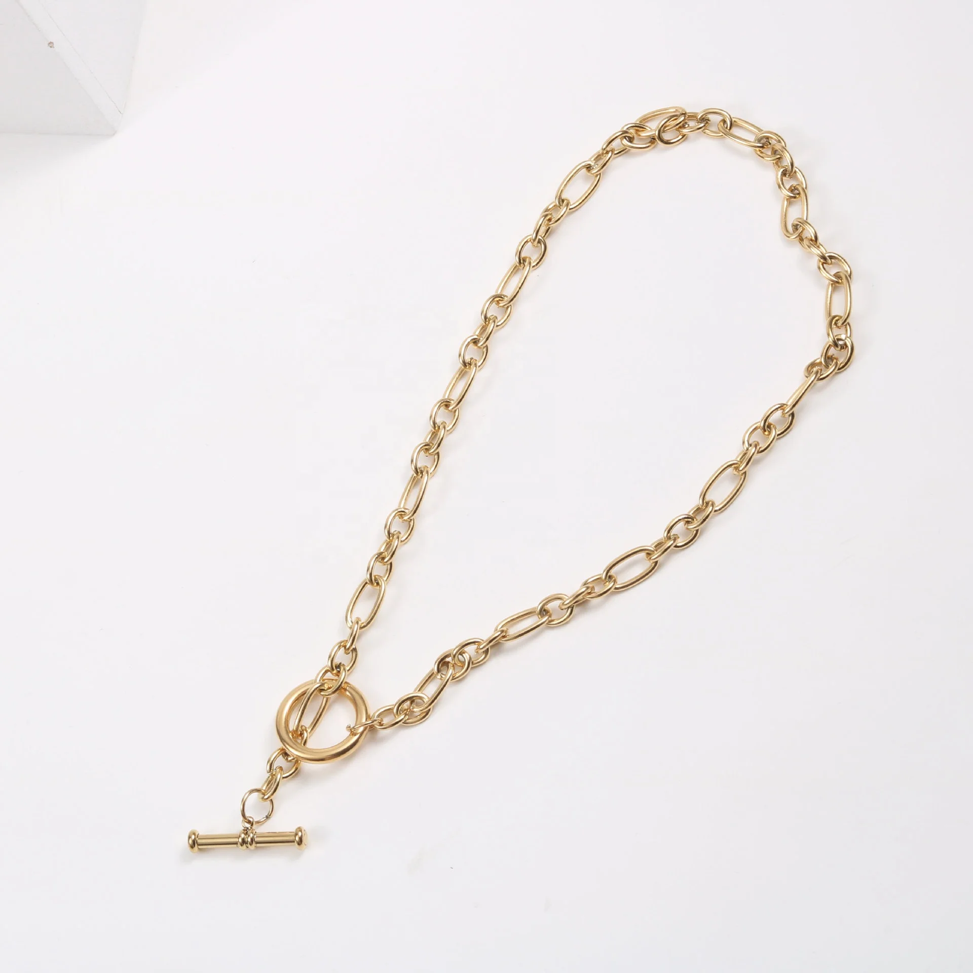 18k Gold Plated Chunky Link Chain Toggle Necklace Stainless Steel Necklace Jewelry Wholesale
