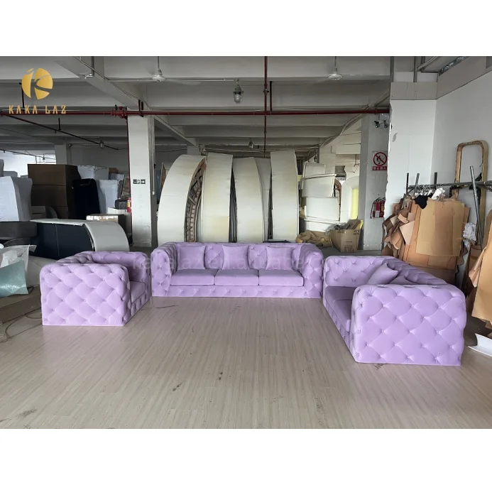 salon furniture waiting sofa modern purple velvet  sofa living room furniture sofa set