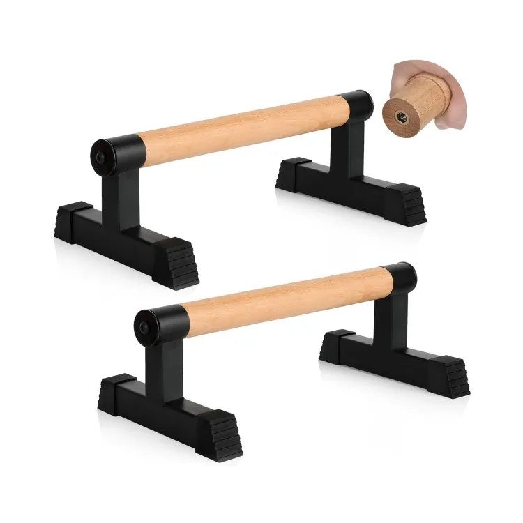 Wellshow Sport Wooden Parallettes Push Up Handles Parallettes Bars Grip for Strength Training  Exercise Home Workout Equipment