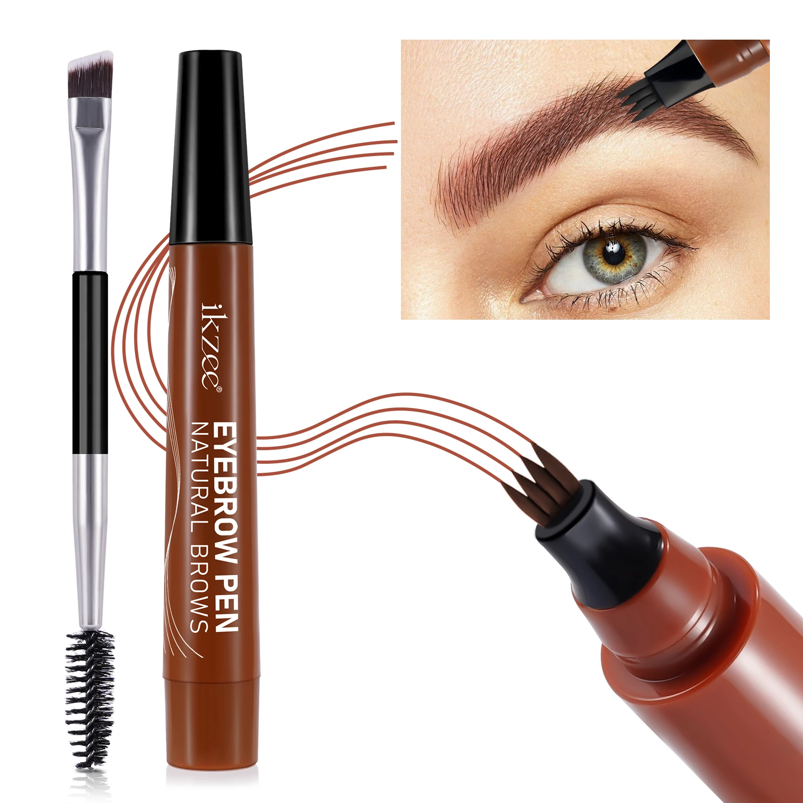 Natural Hair-Like Brows Makeup Waterproof Long-Lasting 3D Eye Brow Pencil 4-Fork-Tip Magical Microblading Eyebrow Pen