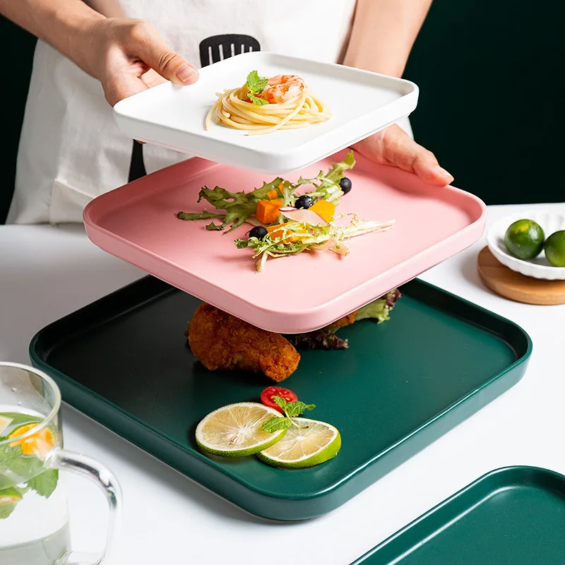 Optional size personalized color high quality matte hotel restaurant square ceramic dinner plates with custom logo