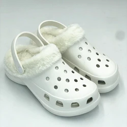 2021 Hot High Quality Cheap Couple Winter Fur Furry House Slides Slippers Men Women Plush  Hole Shoes