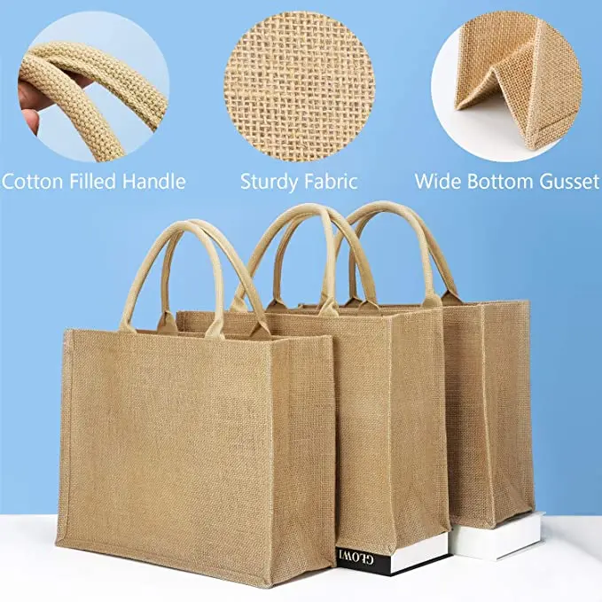 Colorful Eco Friendly Green Pe Lamination Burlap Grocery Foldable Reusable Tote Shopping Bags Sac En Jute Bag With Custom Logo