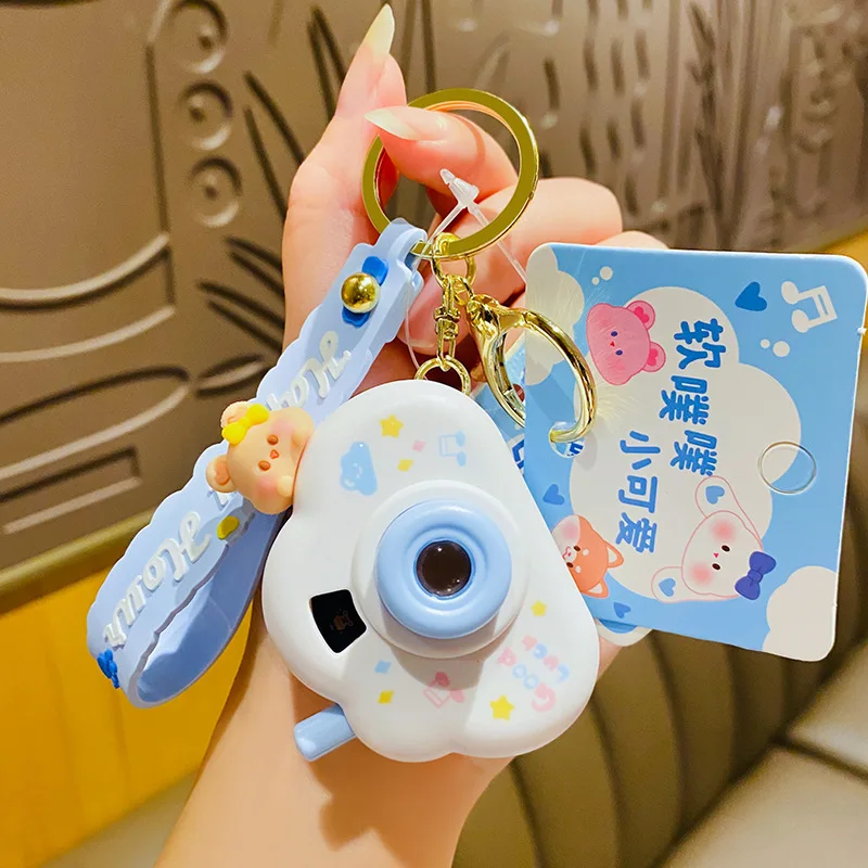 Custom 3D Soft PVC Rubber Keychains Cartoon Keyrings Car Accessories Creative Camera Keychain Cloud With Silicone Strap