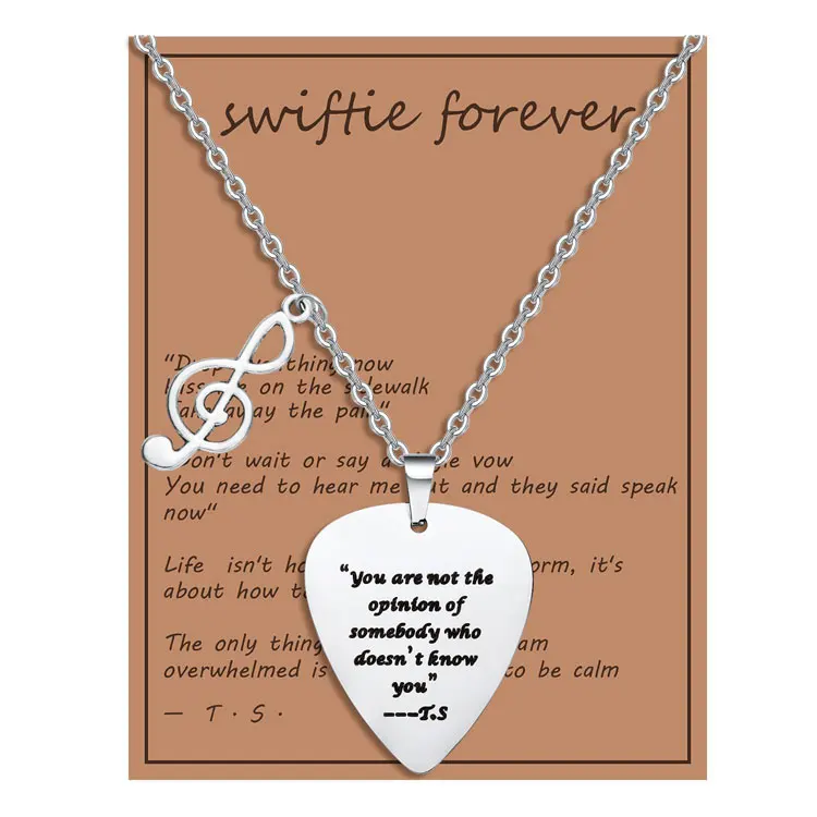 Fashion Stainless Steel Microphone Note Pendant Necklace TS Taylor Swiftie Just Be Yourself Inspired Guitar Pick Necklaces Women