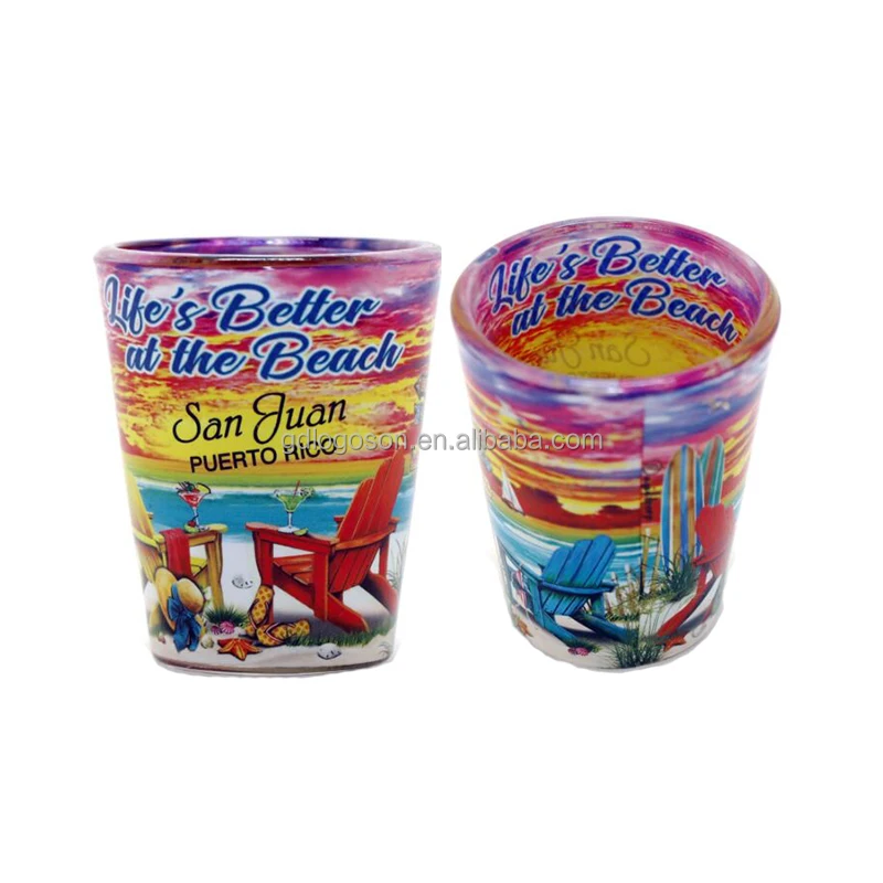 Supply Travel Gifts Beach Design Decorative Printed Shooter Glasses Unique Puerto Rico Souvenir Shot Glasses Custom Logo