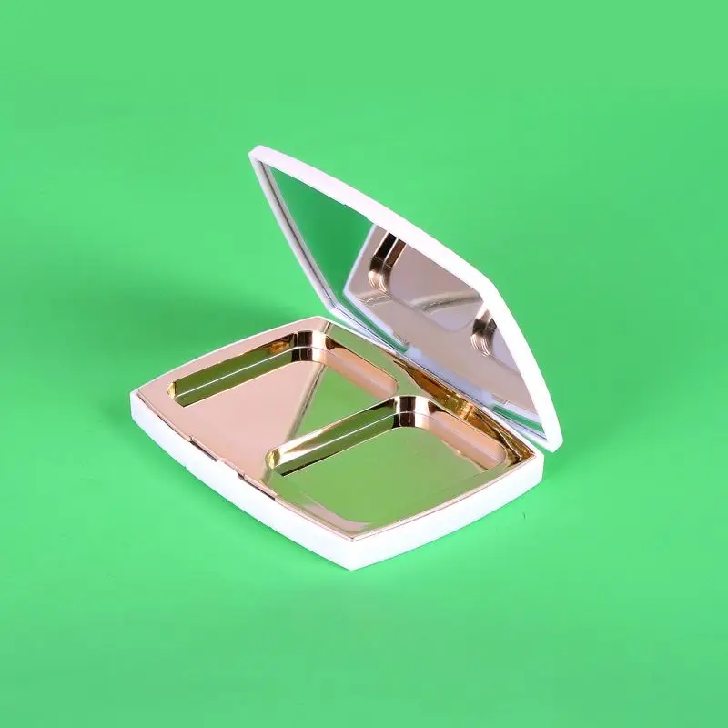 Double insert Two Pan elegant white compact case blush compact makeup compact container for face powder with mirror