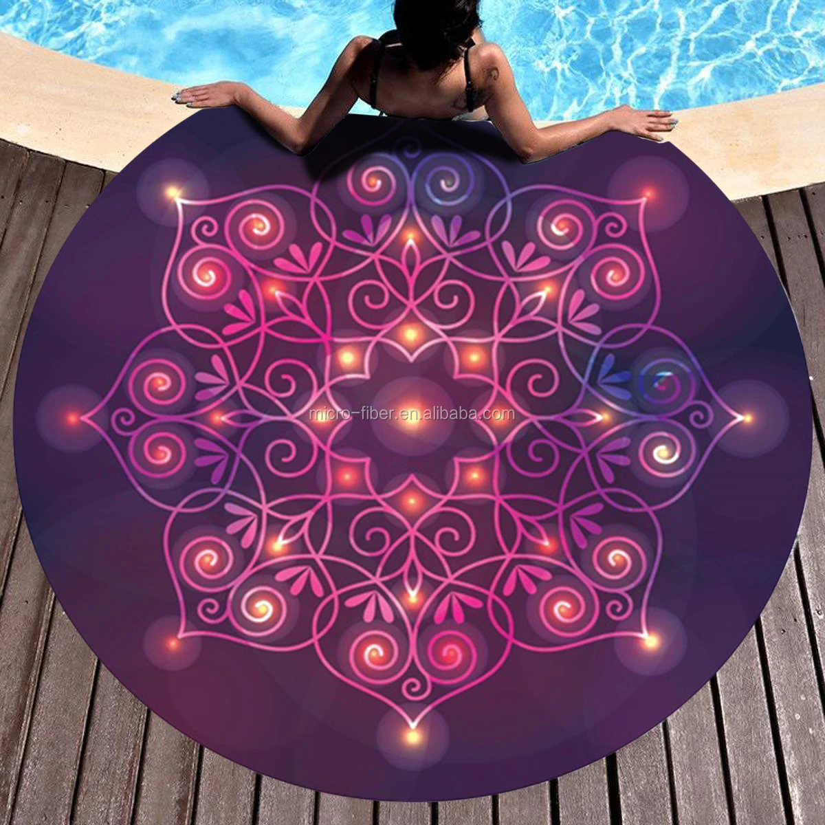 Summer cooling round yoga mat embossed micro fiber beach towel