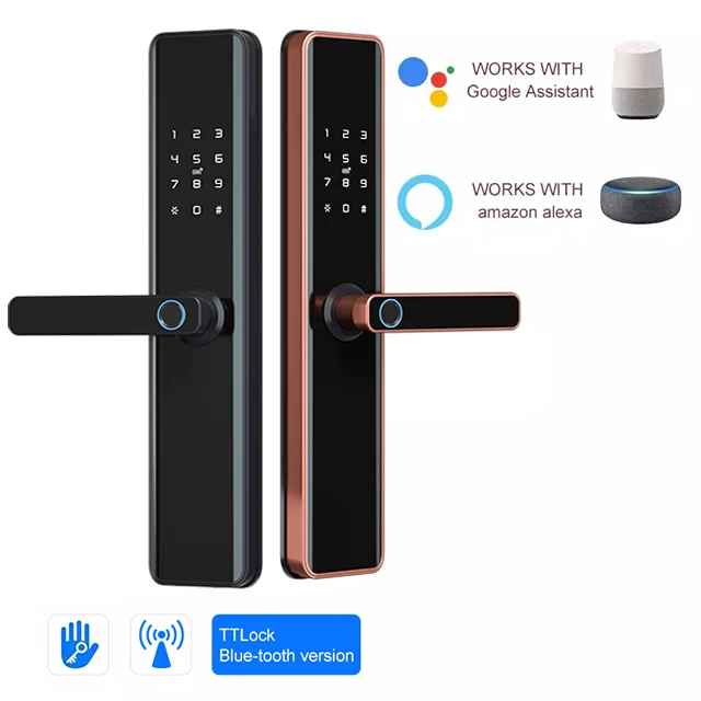 Hot Selling Outdoor Fingerprint Card Digital Wooden Door Lock Ttlock Smart Wifi Door Lock For Hotel