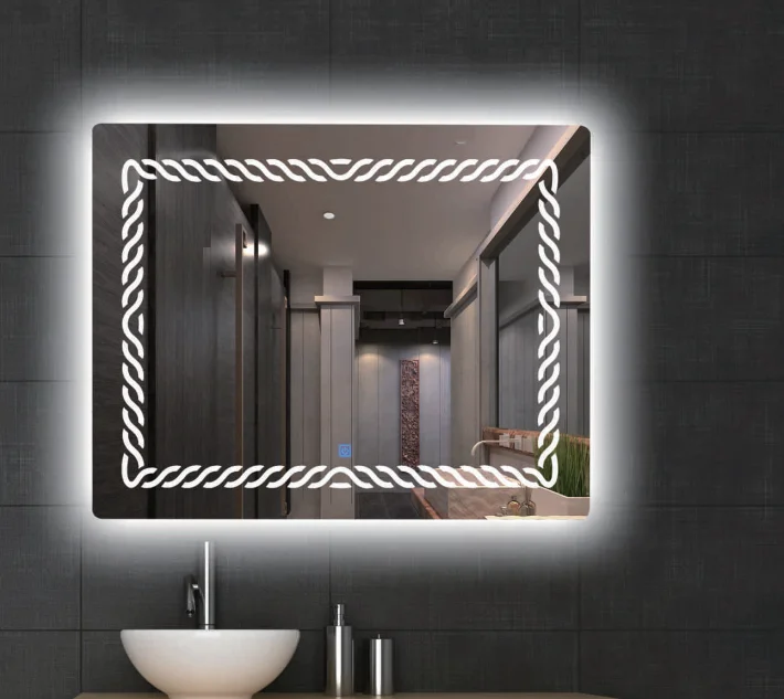 Custom Made  Modern 80*60CM Square  Bath Mirrors Wall Mounted Bathroom Mirror Touch Screen Smart Led Mirror For Hotel