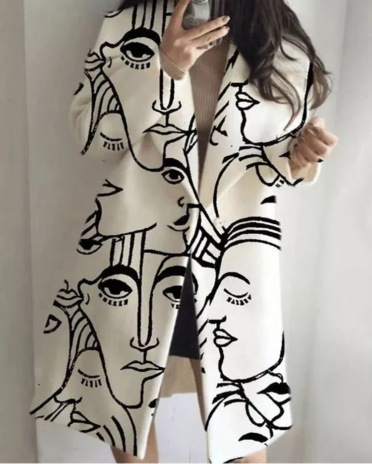 Light Fashion artistic style Mid-length Trench Overcoat  for Women 2023 Long Sleeve Polo Printed coat For Spring Autumn