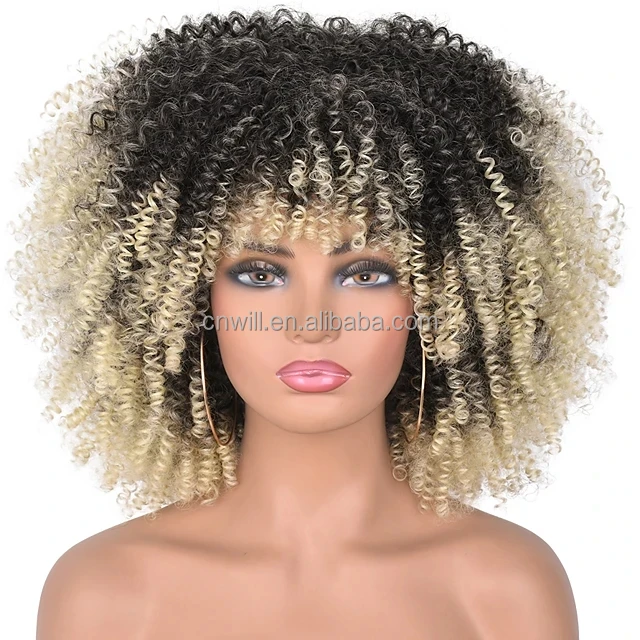Heat Resistant Wigs For Black Women Kinky Curly Short Blonde Kinky Curly Wigs Synthetic Hair Wig