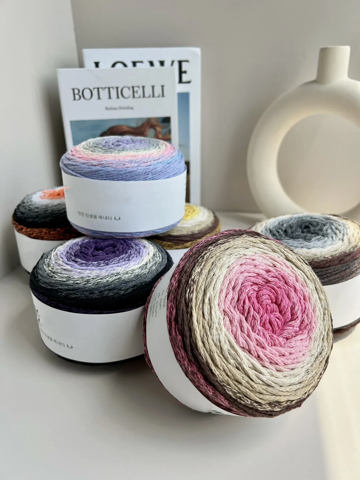 flower bud yarn hollow cotton colored 250g segment dyed cake yarn DIY Hand Crocheted bag hat rainbow yarn