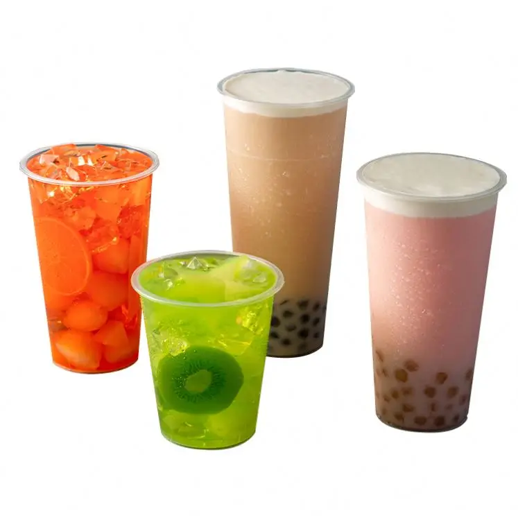 Custom logo printed 12 16 20 24 32 oz plastic milkshake disposable plastic PP clear takeaway cups with lids