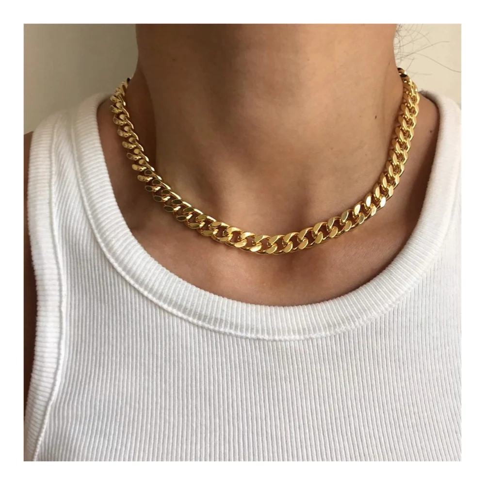 4mm-8mm Chunky Miami Gold Plated Thick Cuban Link Chain Stainless Steel  Hip Hop Chain Necklace for Women
