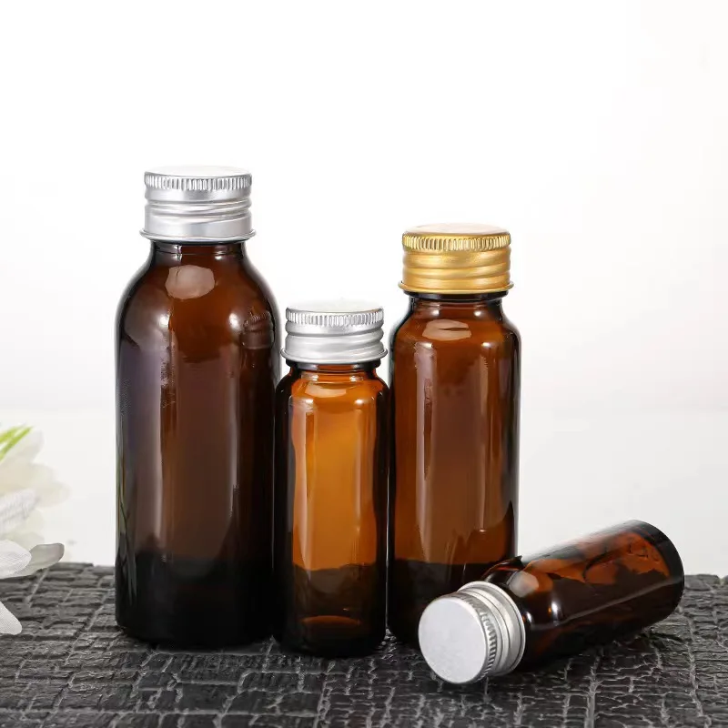 Hot Sale 50ml 30ml 20ml Amber Round Oral Liquid Medical Syrup Glass Bottles with Metal Screw Cap