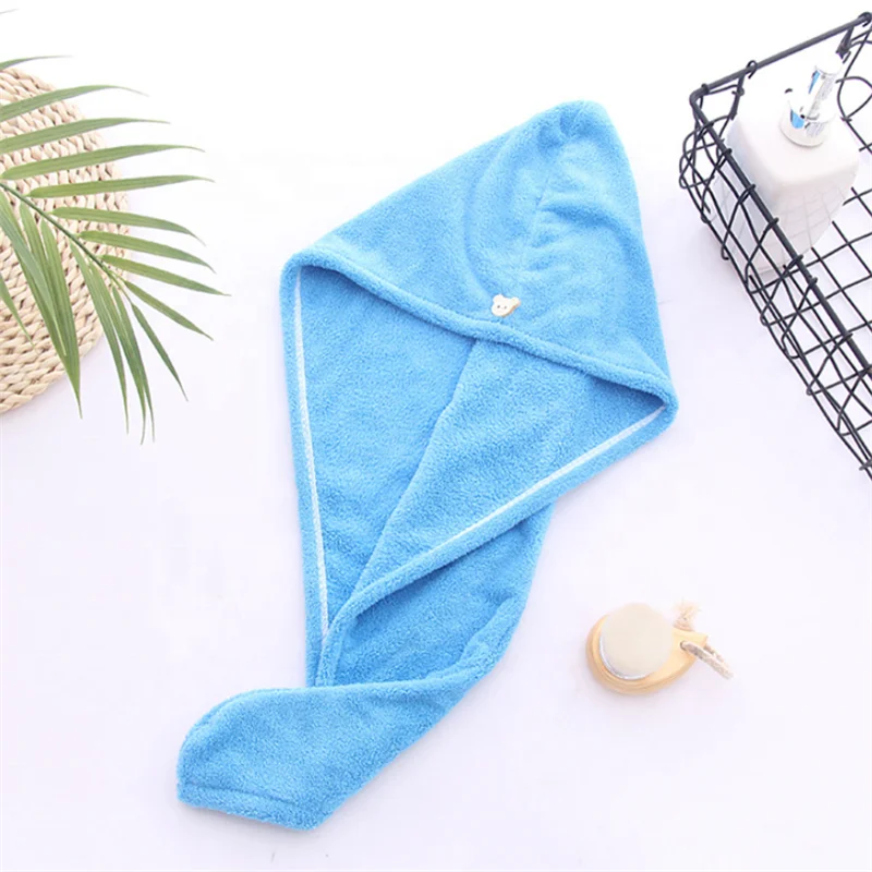 Wholesale Custom high quality coral fleece/coral velvet microfiber Hair Turban Shower Spa Head Wrap Hair Drying Hat Turban