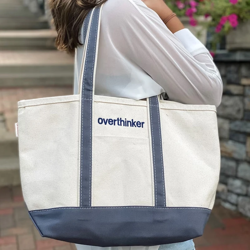OEM Canvas Bag with Letter Contract Color Splicing Strap Bottom Large Size Portable Durable Customizable Canvas Bag for Shopping