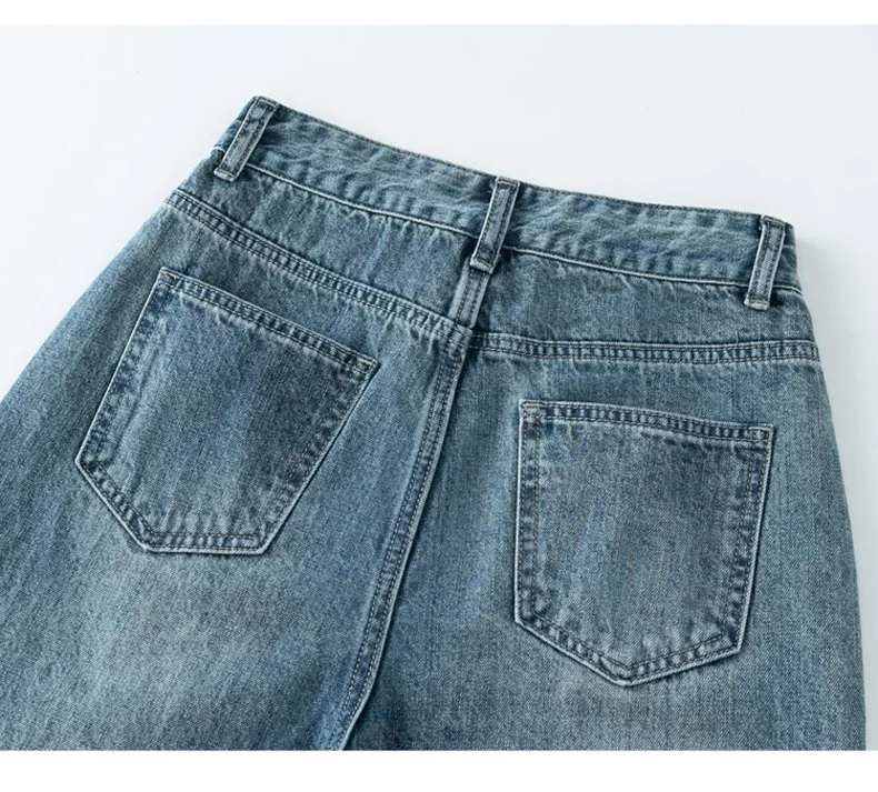 High Waist Jeans Fashion Women Clothing Blue Black Straight Leg Denim Pants Trousers Mom Jean Baggy Trousers Tall