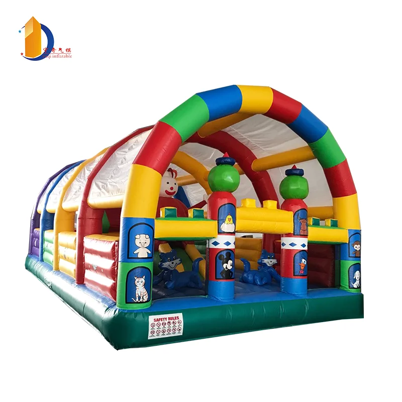 Amusement park adult inflatable adventure obstacle course play game with roof inflatable cartoon obstacle park