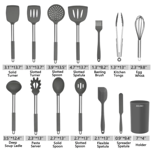 
14 pcs kitchenware set silicone utensils stainless steel handle 