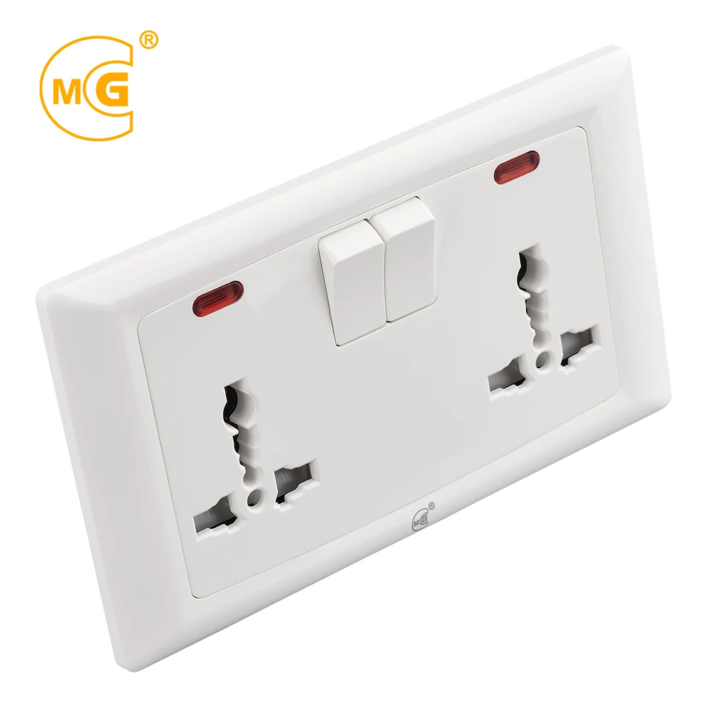 Good Quality UK 13A Multi Pin Electric Double Universal Wall Switched Socket With Neon