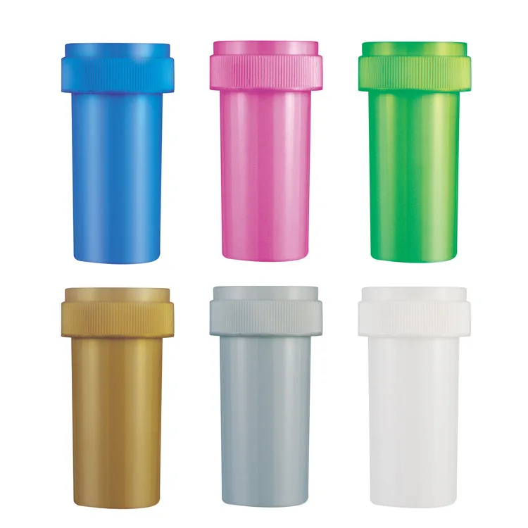 60DR Size Plastic Storage Tube Push down & Turn Vial Container with Screw Cap for Chemicals and Pill Vial Bottle Storage Jar
