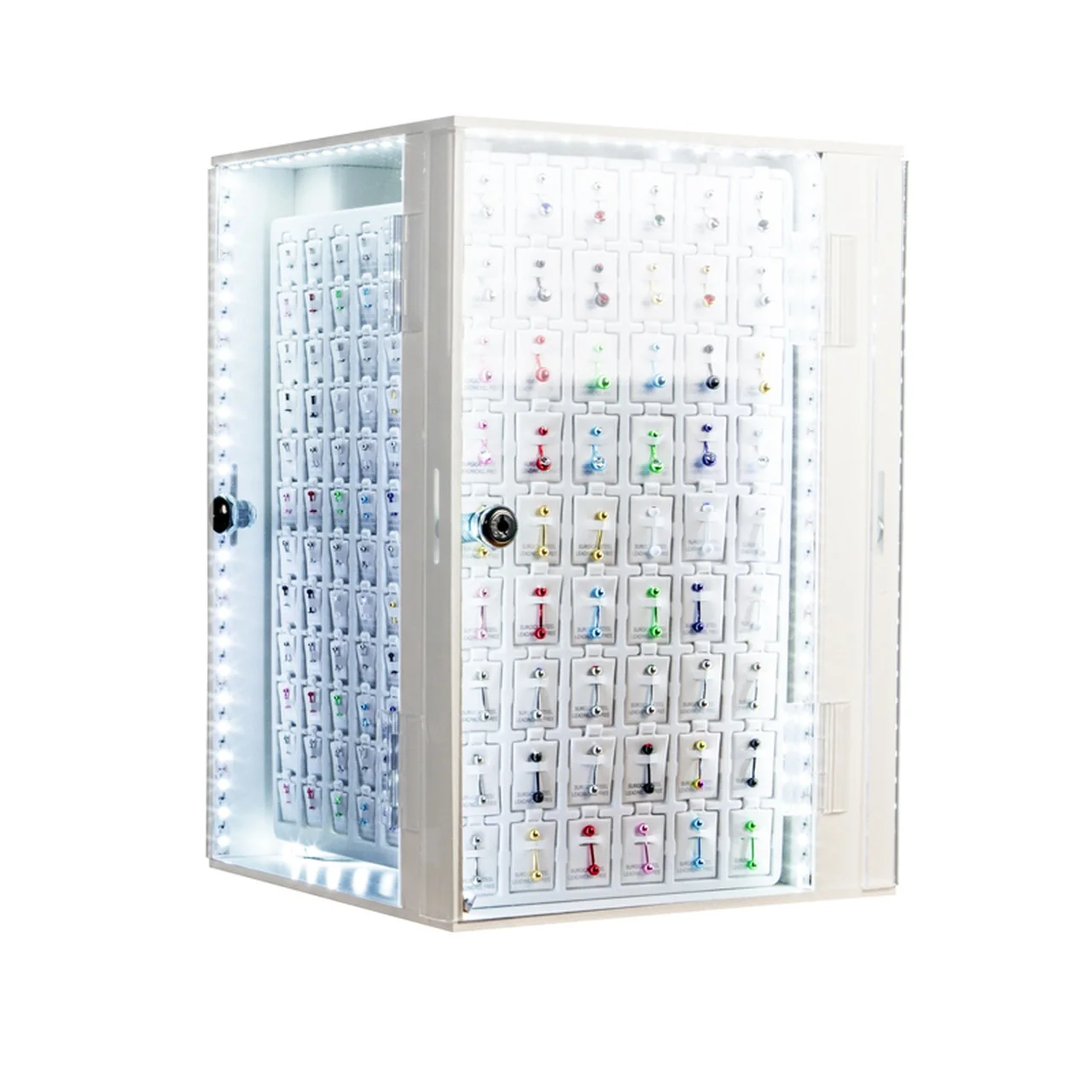 Factory Wholesale 4 Sides Lockable LED Lighted Acrylic Rotating Body Jewelry Display Case