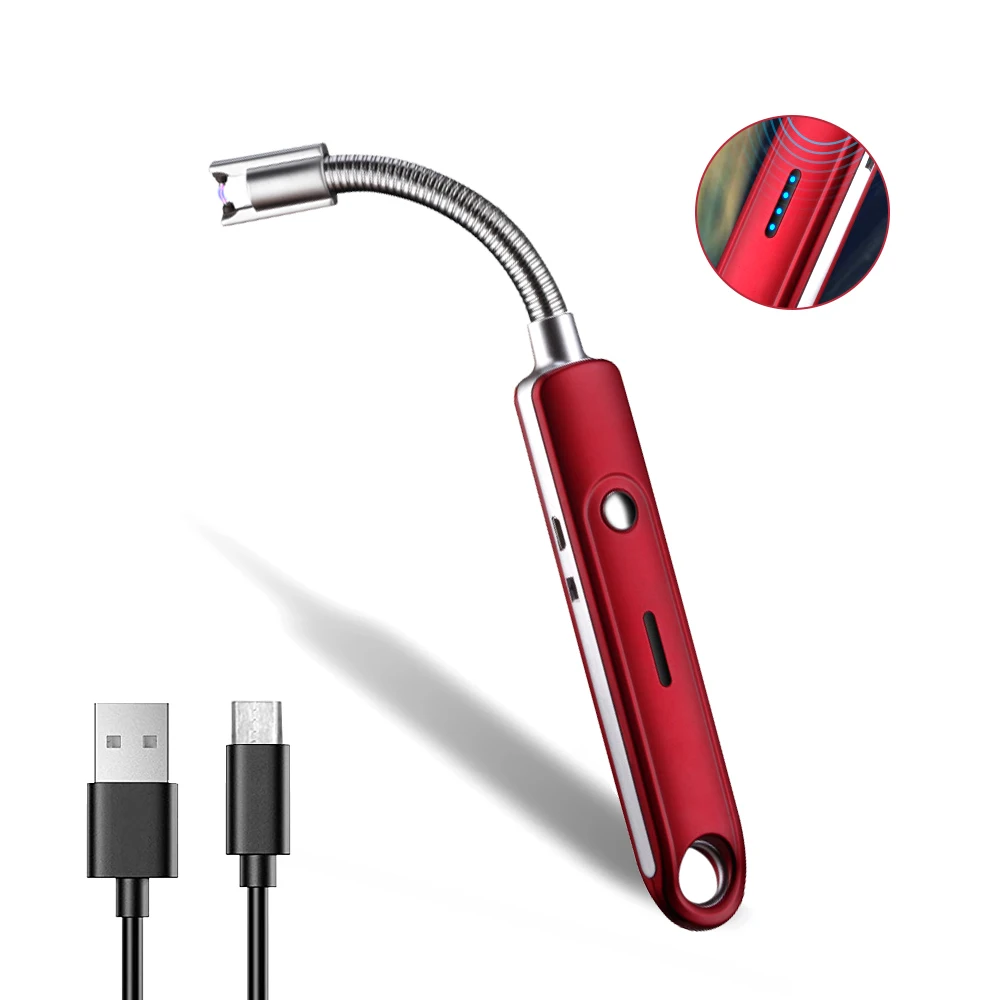 Usb перезаряжаемая дуговая Зажигалка для барбекю подвижная электрическая зажигалка-свеча со светодиодным индикатором батареи Подвижная головка