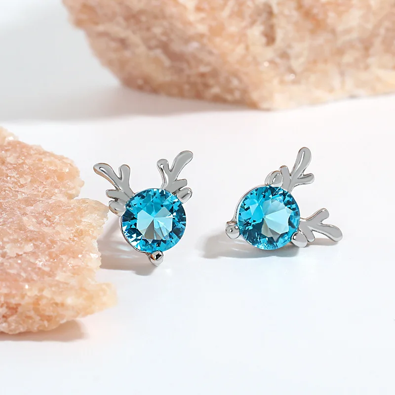 2024 Best selling brass 925silver needle rose gold/silver antler zircon simple elk earrings