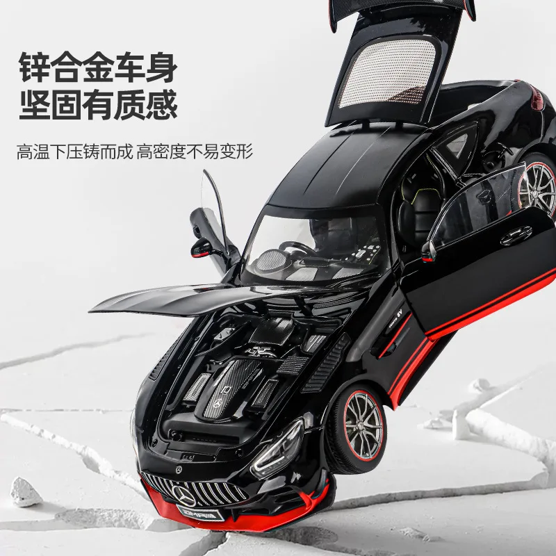 Diecast simulation 1:18 Mercede-Benz GTR metal sports car asound and light pullback display collection gift alloy car model toy