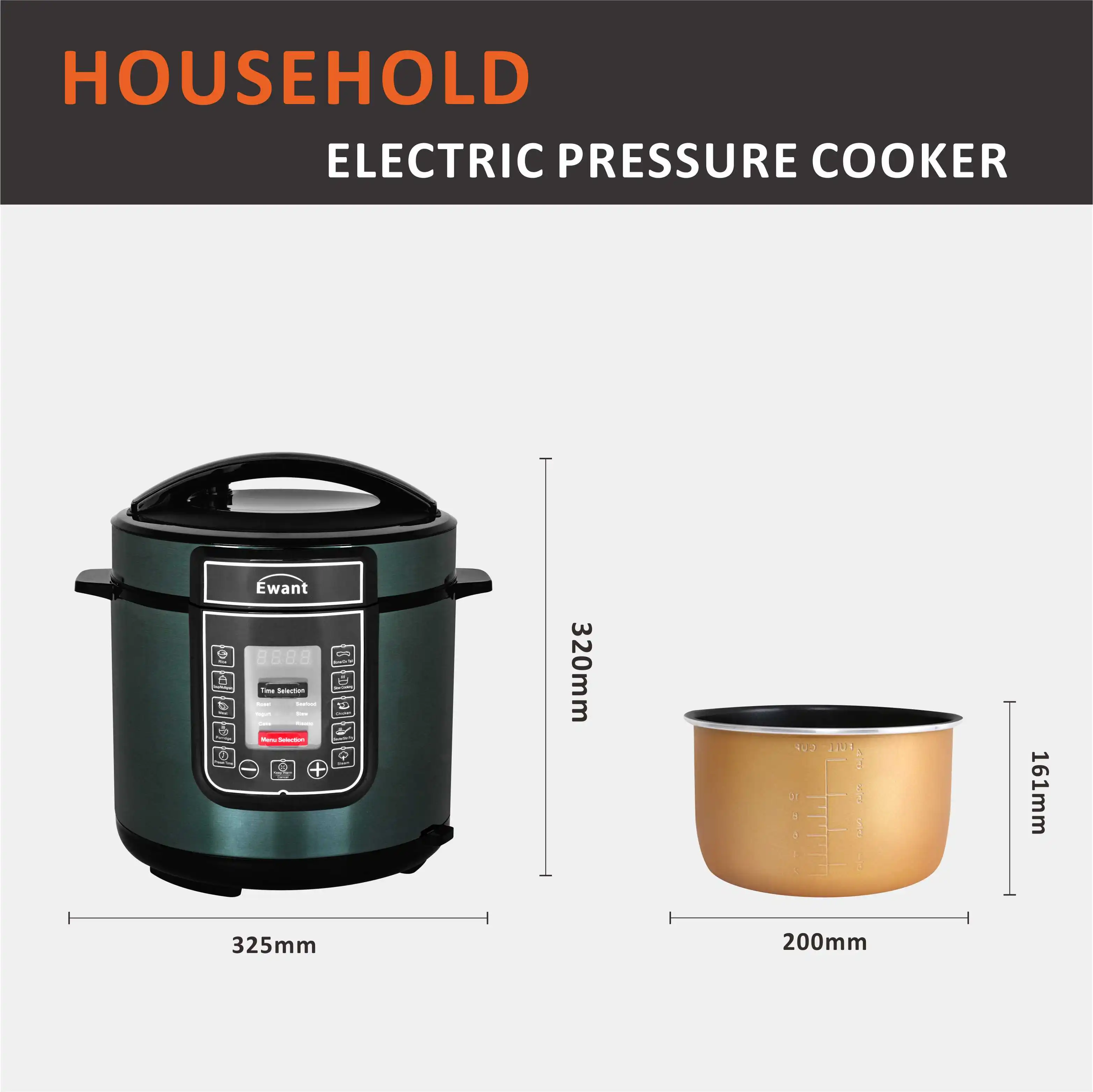 Ewant 2023 Household Appliances 6L Multi Function Digital Control Aluminum Inner Pot Stainless Steel Electric Pressure Cooker