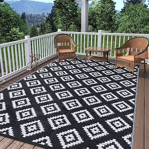 Reversible picnic mats modern area straw rug plastic straw waterproof PP outdoor rug patio mat