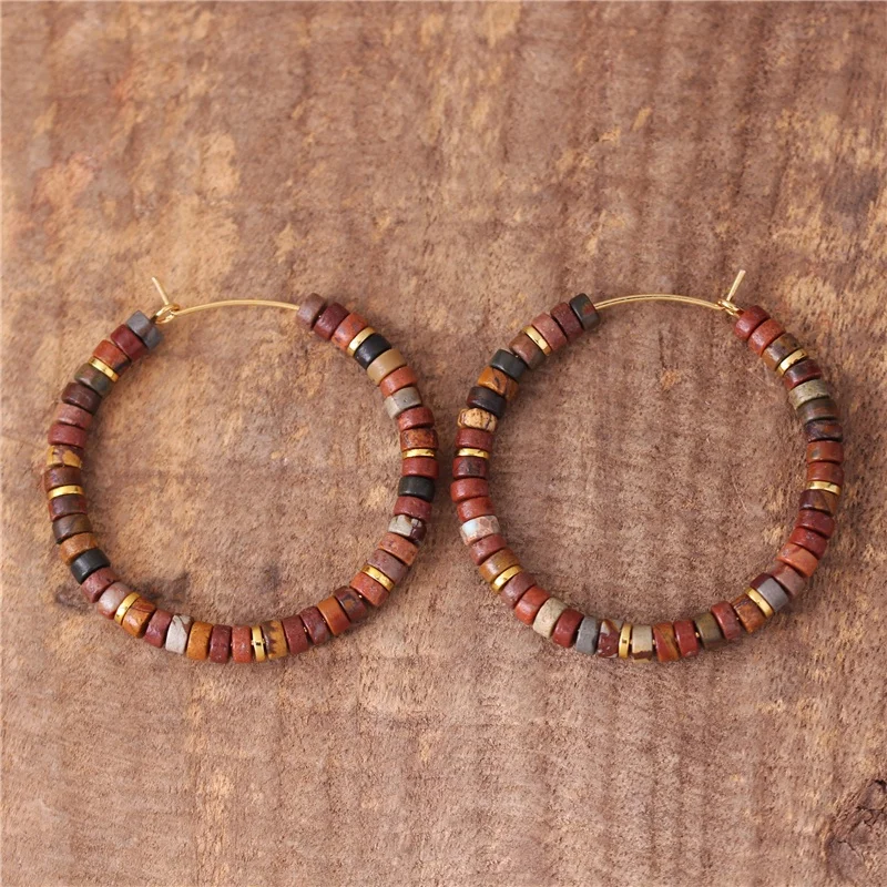 Bohemia 2x4mm Tile Natural Stone Beaded Drop Hoop Earrings Boho Gemstones Dangle Earrings Jewelry for Women Wholesale Dropship