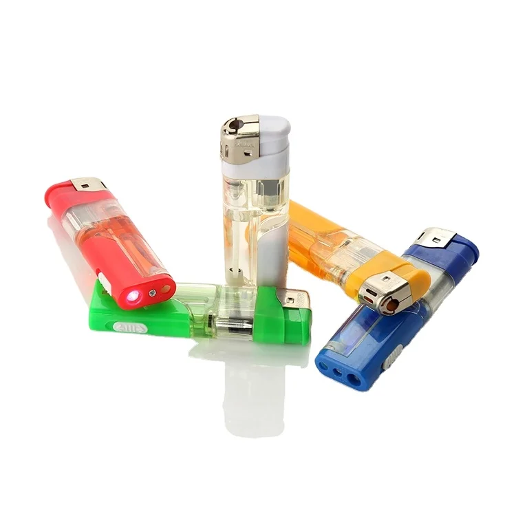 electric flame led transparent refillable butane classic cigarette lighter