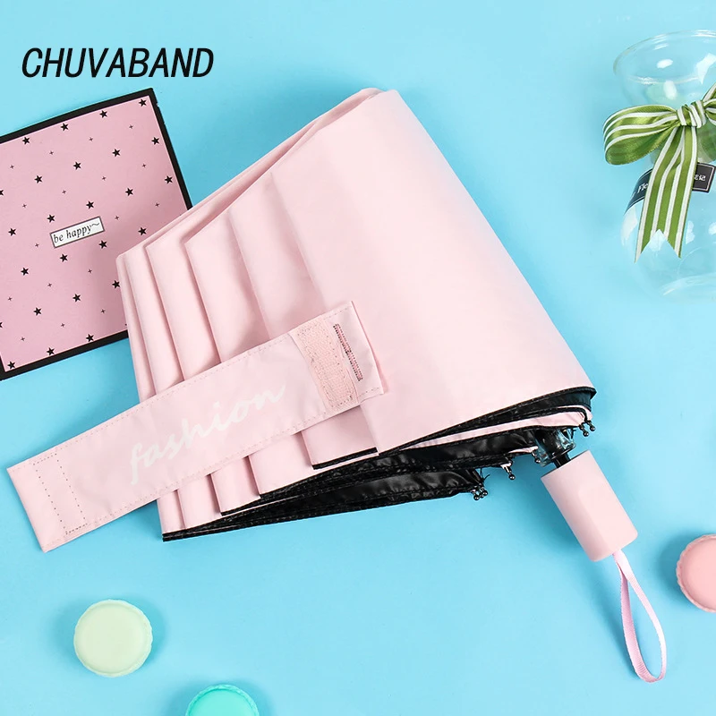 CHUVABAND оптовая продажа и Прямая поставка черный зонт с покрытием от дождя для женщин УФ-зонт высокого качества ветрозащитный складной YS056