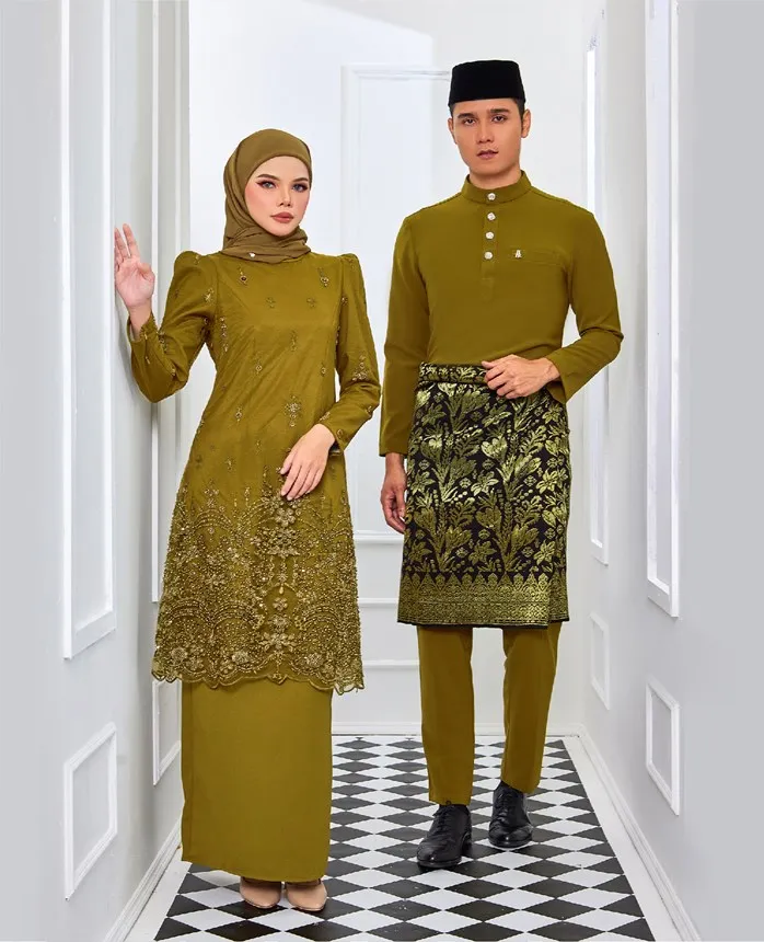 Малазийский мусульманский мужской Baju Kurung Melayu шелковая скрытая молния на левой стороне модель Вышивка S Raya