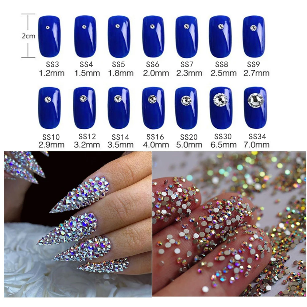 100G Big Pack Wholesale SS3-SS8 Smaller Size Nail Art Flat Back Glass Rhinestones Clear Crystal 35 colorsGlue On Stones