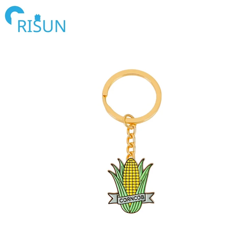 Manufacture Metal Glitter Corn Strip Key Chain Llavero Custom Golden Ear of Corn Corncob Keyring Tasty Gold Corn Enamel Keychain