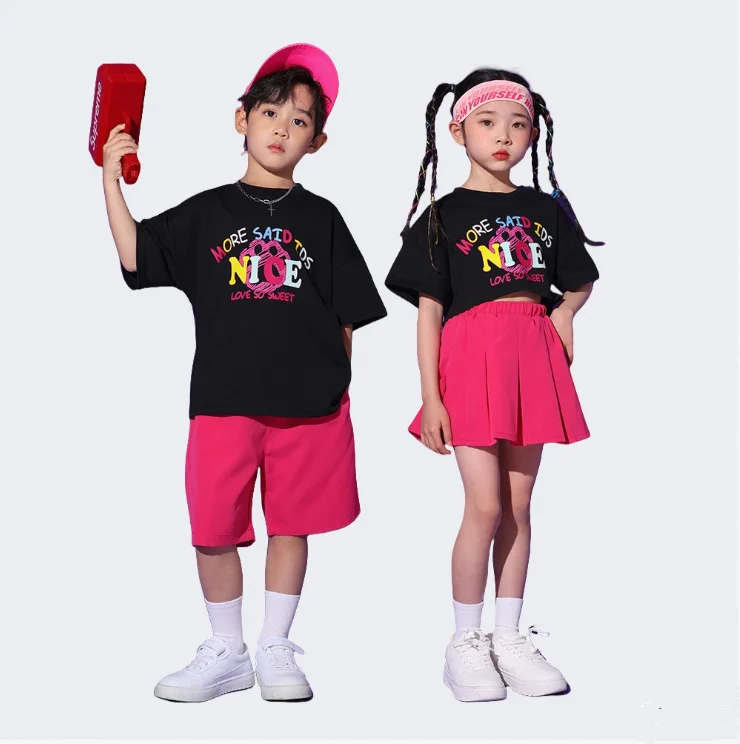 Cool Jazz Dance Dress Set for Boys and Girls Hipster Stage Show Costume for Primary School Activity Street Dance Outfit