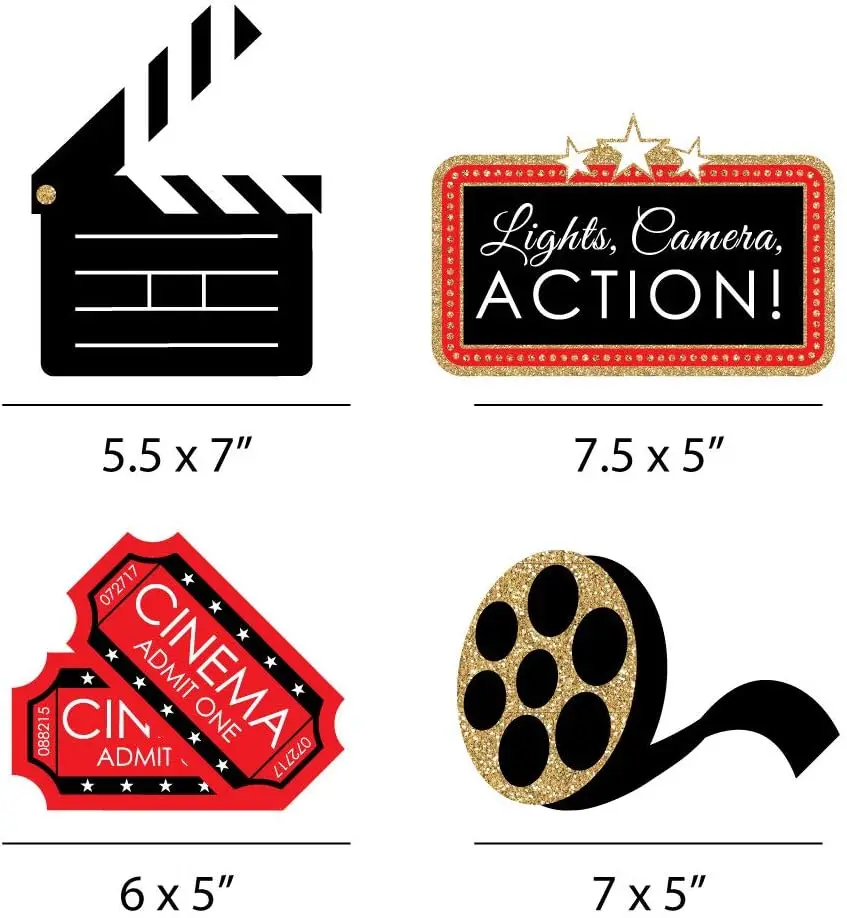 Red Carpet Hollywood Card Movie Ticket And Movie Reel Decoration DIY Movie Night Party Must Have 20Piece Set