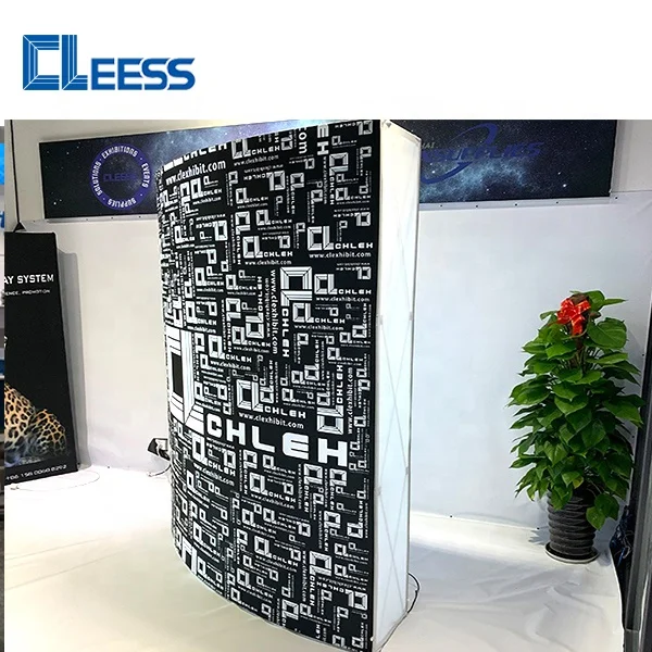 Easy Stand And Light Weight Portable Folding Back Light 10 Ft Curved Pop Up Product Display Standee