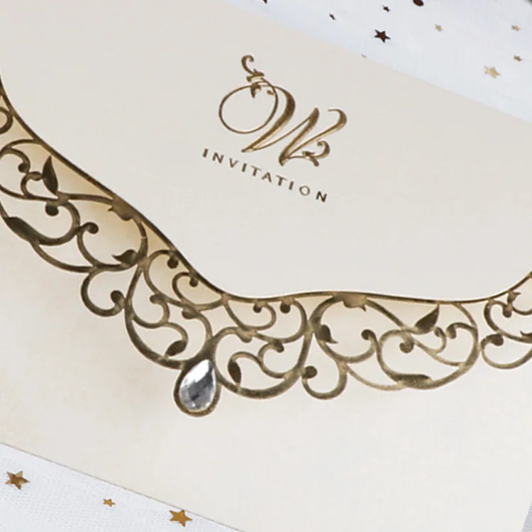 
Elegant classic style ribbon invitation card and diamond embellishment in gold 